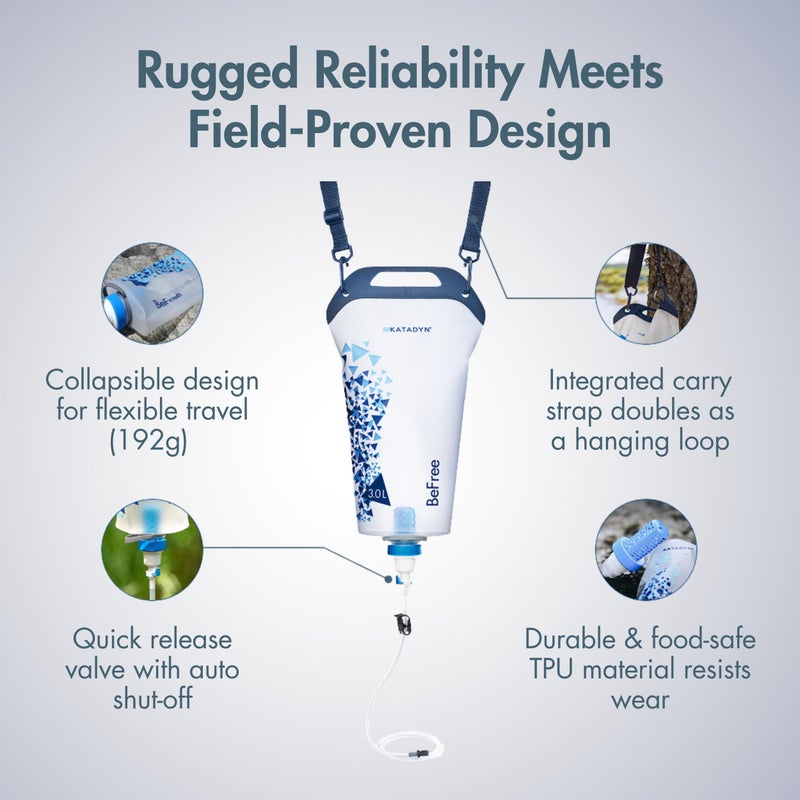 Katadyn Gravity BeFree 3.0L Water Filter, Fast Flow, 0.1 Micron EZ Clean Membrane Personal Small Group Camping, Backpacking Emergency Preparedness, Clear, 8020470 - Image 3